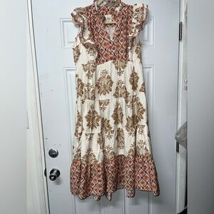 Umgee mixed print midi dress in latte size medium
